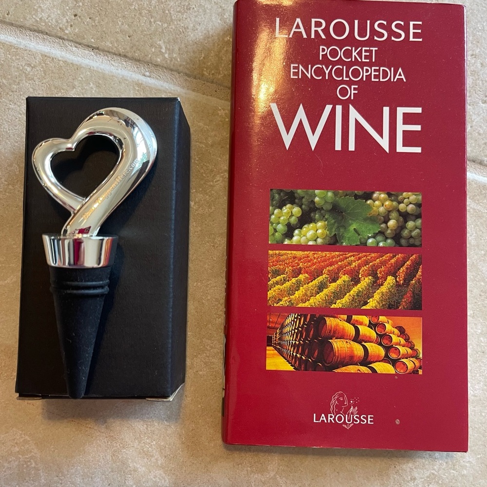 Silver Heart Wine Bottle Stopper & Wine Encyclopedia